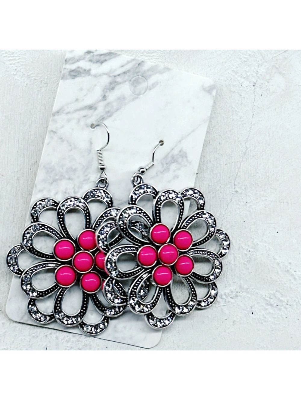5315mc. Hot Pink Floral Earrings